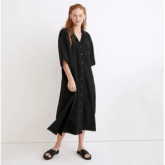 Madewell Lightespun Shirt Dress Cover Up Maxi  Relaxed Fit True Black NWT S - Picture 1 of 11